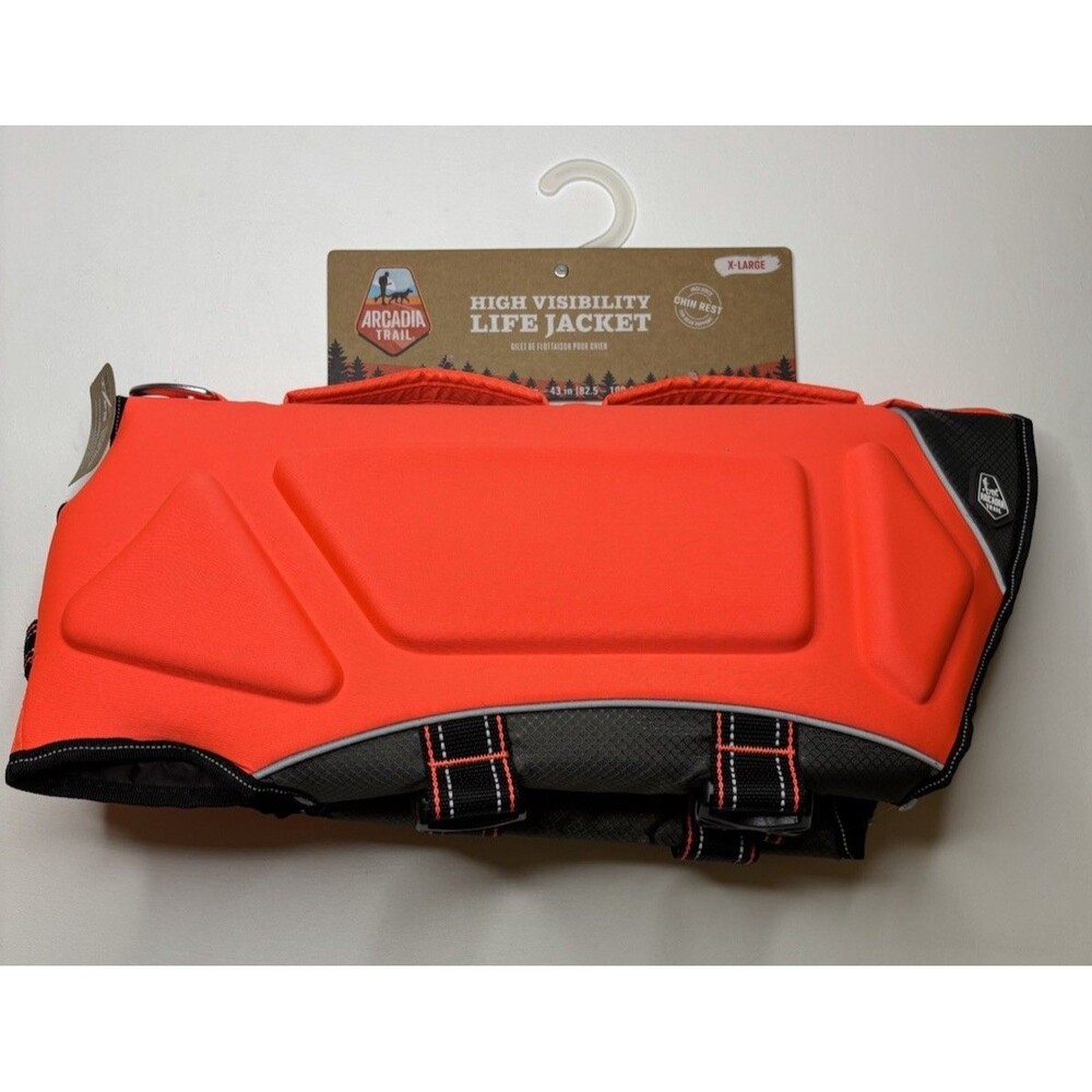 NWT Arcadia Trail High Visibility Dog Life Jacket with Chin Rest Size X-Large